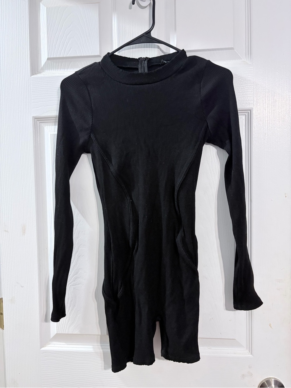 Fashion Nova Black Ribbed Long Sleeve Bodycon Romper
